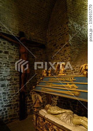 Interior of the Basilica of the Holy Blood, Catholic basilica housing a relic of the Holy Blood of Christ in Bruges, Belgium 130931770
