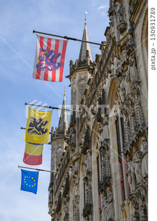 Historic Bruges City Hall building on Burg Square in Bruges, West Flanders, Belgium Historic Bruges City Hall building on Burg Square in Bruges, West Flanders, Belgium 130931789