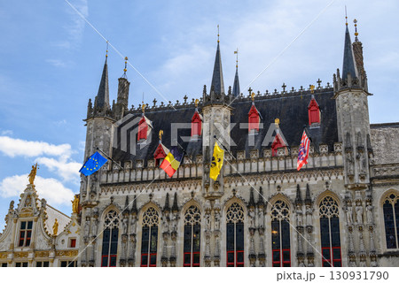 Historic Bruges City Hall building on Burg Square in Bruges, West Flanders, Belgium Historic Bruges City Hall building on Burg Square in Bruges, West Flanders, Belgium 130931790