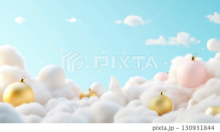 White fluffy clouds Christmas background copy space gold pastel blue sky White fluffy clouds Christmas background copy space gold pastel blue sky 130931844