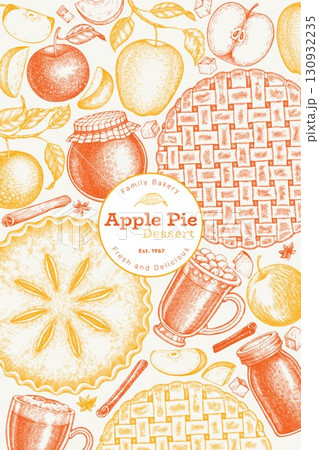 Hand Drawn Vector Apple Pie Illustration. Not AI Generated. Autumn Seasonal Background. Fall Season Cozy Mood Banner. Vintage Harvest Design Template. Hand Drawn Vector Apple Pie Illustration. Not AI Generated. Autumn Seasonal Background. Fall Season Cozy Mood Banner. Vintage Harvest Design Template. 130932235