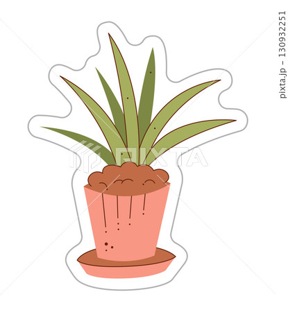 Sticker with a plant in a pot. Color hand drawn clipart illustration. Sticker with a plant in a pot. Color hand drawn clipart illustration. 130932251