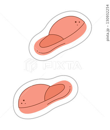 Sticker with a pink slippers. Color hand drawn clipart illustration. 130932254