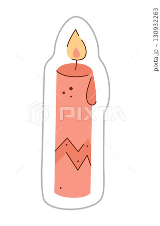 A sticker depicting pink candle. Color hand drawn clipart illustration. A sticker depicting pink candle. Color hand drawn clipart illustration. 130932263