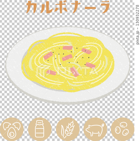 學校午餐卡邦尼面和過敏原顯示圖示的插圖 130932278