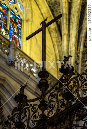 Interior religious details in the Seville Cathedral of Saint Mary of the See in Seville, Andalusia, Spain Interior religious details in the Seville Cathedral of Saint Mary of the See in Seville, Andalusia, Spain 130932339