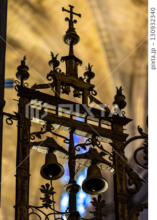 Interior religious details in the Seville Cathedral of Saint Mary of the See in Seville, Andalusia, Spain 130932340
