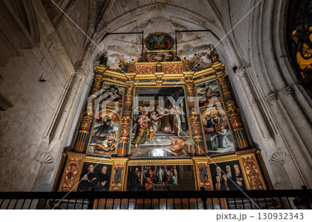 Interior religious details in the Seville Cathedral of Saint Mary of the See in Seville, Andalusia, Spain Interior religious details in the Seville Cathedral of Saint Mary of the See in Seville, Andalusia, Spain 130932343