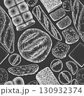 Hand Drawn Vector Bakery Seamless Pattern. Not AI Generated. Retro Chalk Board Bread Kinds Background. Old School Baking Products Illustration 130932374