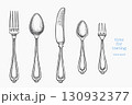 Vintage Hand Drawn Vector Illustration of Cutlery Not AI Generated Retro Fork  Spoon Knife Engraved Kitchen Utensils 130932377