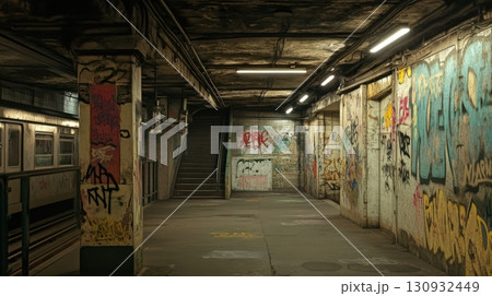 Underground Graffiti Gallery In An Abandoned Subway 130932449