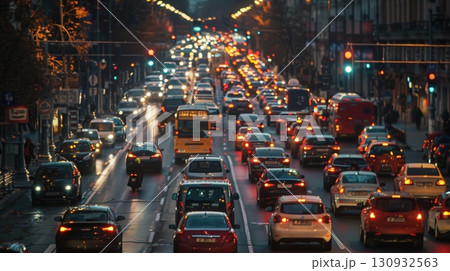 Busy City Street During Rush Hour 130932563