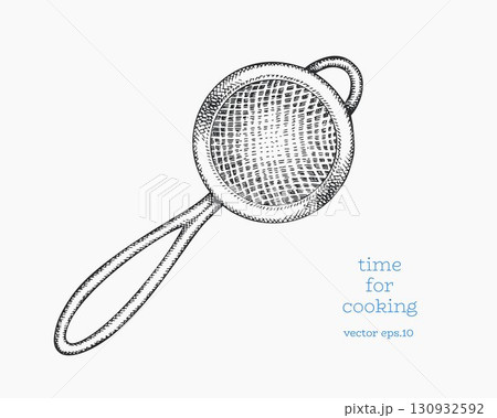 Hand Drawn Vintage Vector Illustration of Kitchen Strainer Utensil for Cooking Design Not AI Generated Kitchenware 130932592