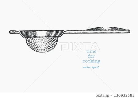 Hand Drawn Vintage Vector Illustration of Kitchen Strainer Utensil for Cooking Design Not AI Generated Kitchenware 130932593