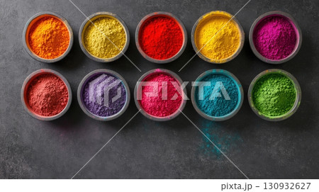 Vibrant Holi Colors On A Festive Table Vibrant Holi Colors On A Festive Table 130932627