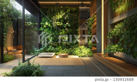 Eco-Friendly Gallery Integrated Into A Lush Vertica 130932689