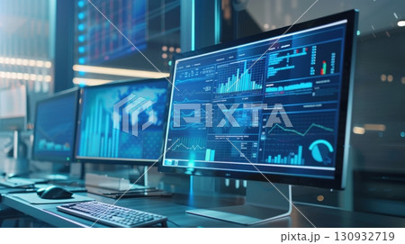 Fuzzy Computer Monitor Displaying Data 130932719