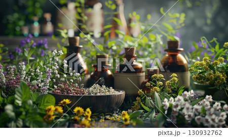 Modern Herbalists Workspace Apothecary Background 130932762