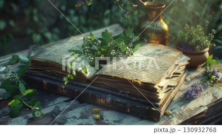 Herbalists Spell Book With Herbs 130932768