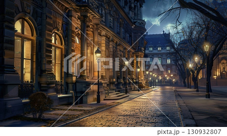 Medieval cityscape with narrow street and old buildings Medieval cityscape with narrow street and old buildings 130932807