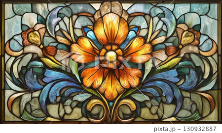 Stained Glass Floral Motif background 130932887