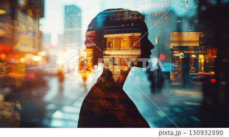 Multiple Exposure Effect Showing A Woman 130932890