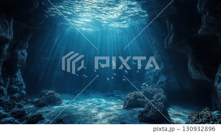 Mysterious Underwater Dark Cave Depiction 130932896