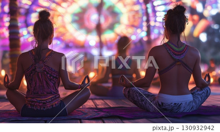 People Meditating In A Hippy Festival 130932942