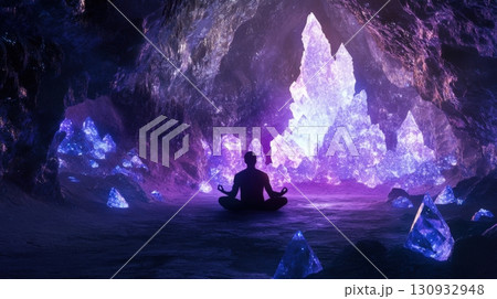 Person Meditating With Crystals And Incense 130932948