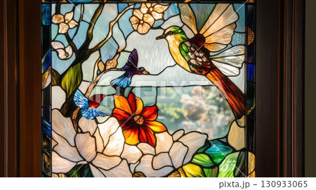 Stained Glass Door With Detailed Pattern 130933065