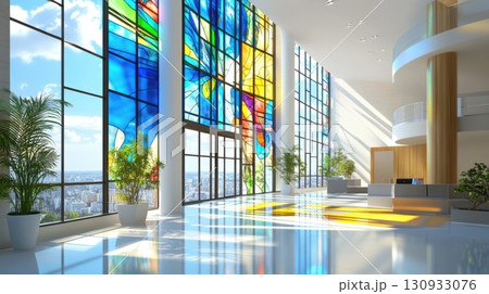 Stained Glass Window In A Modern Building 130933076