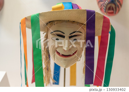 Folklore masks exhibited in Hahoe World Mask Museum in Hahoe Village in Andong, South Korea 130933402