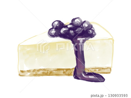 ブルーベリーソースの乗った美味しそうなレアチーズケーキの手描き水彩イラスト ブルーベリーソースの乗った美味しそうなレアチーズケーキの手描き水彩イラスト 130933593