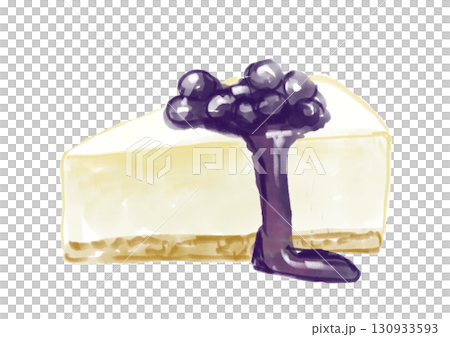 ブルーベリーソースの乗った美味しそうなレアチーズケーキの手描き水彩イラスト ブルーベリーソースの乗った美味しそうなレアチーズケーキの手描き水彩イラスト 130933593