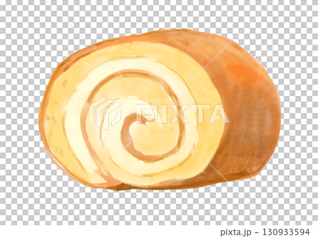 シンプルで美味しそうなロールケーキの手描き水彩イラスト 130933594