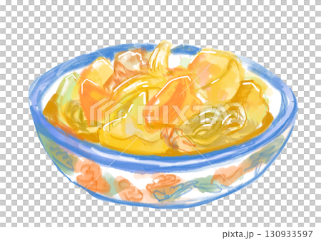 手繪水彩插圖，描繪美味熱氣騰騰的肉和土豆 130933597