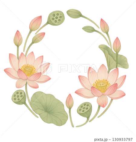 Lotus wreath with leaves for mid autumn festival on transparent background 130933797