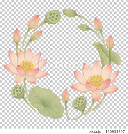 Lotus wreath with leaves for mid autumn festival on transparent background 130933797