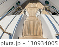 Fore deck of luxury super yacht. Teak deck on luxury yacht. Superyacht concept. 130934005
