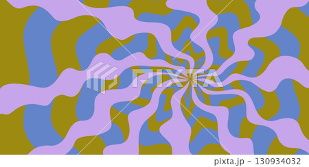 Psychedelic abstract background with distorted wavy rays in purple, olive, and blue tones. Groovy hypnotic Y2K pattern with retro vibe, perfect for posters, textiles, packaging, and creative designs 130934032