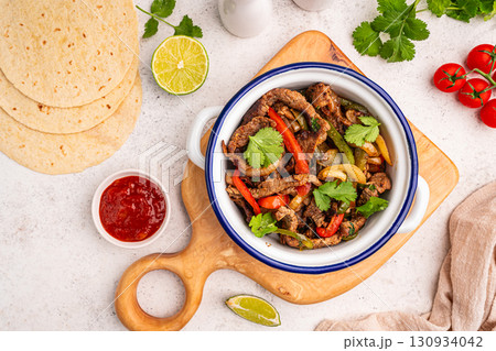 Fajitas, beef meat slices 130934042