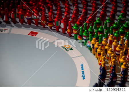 Colorful toy figures representing political groups in European Parliament, in the European Quarter of Brussels, Belgium 130934231