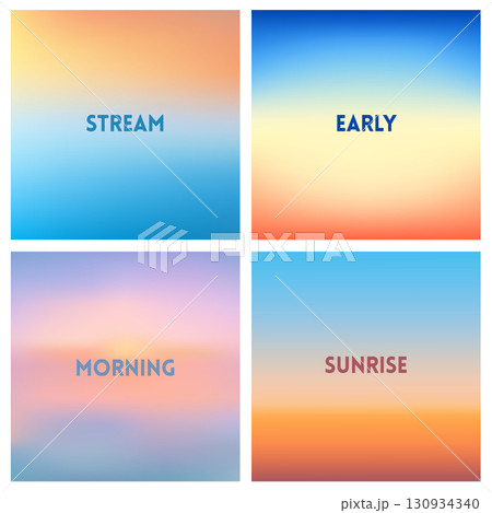Abstract vector red sunset blurred background set. Square blurred backgrounds set - Yellow, red and orange autumn colors of falling leaves. 130934340
