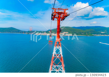 Cable car over the sea. Cable car over the sea. 130934423