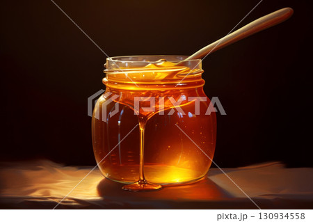 Dripping with sweetness, this close-up captures golden honey 130934558