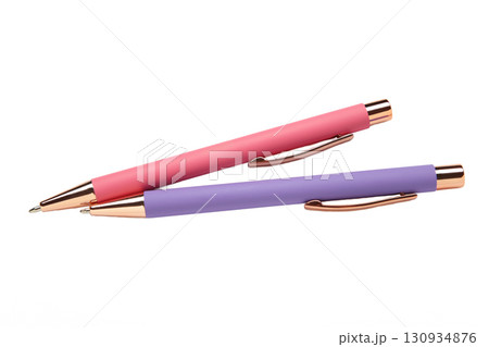 Pink and purple pens isolated on white background 130934876