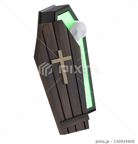 3d cartoon coffin with glowing skeleton, playful spooky halloween illustration isolated on transparent background 3d cartoon coffin with glowing skeleton, playful spooky halloween illustration isolated on transparent background 130934908