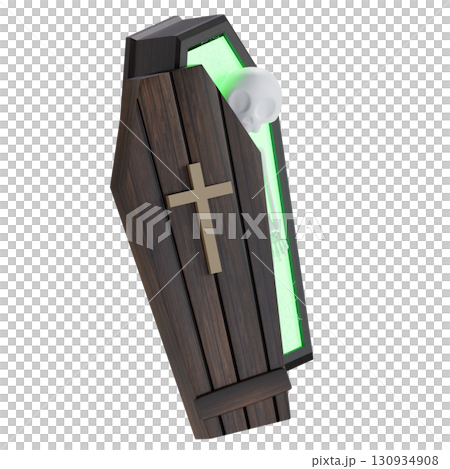 3d cartoon coffin with glowing skeleton, playful spooky halloween illustration isolated on transparent background 3d cartoon coffin with glowing skeleton, playful spooky halloween illustration isolated on transparent background 130934908