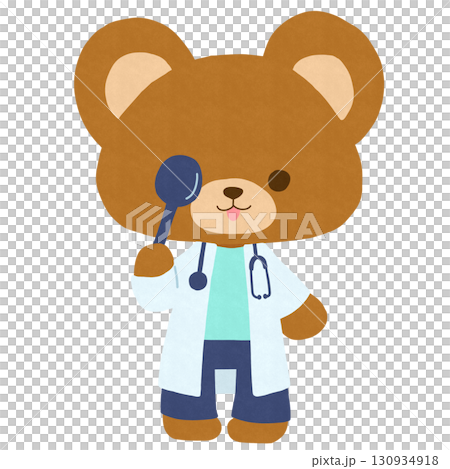 Illustration of a bear hiding one eye with an eye shield 130934918