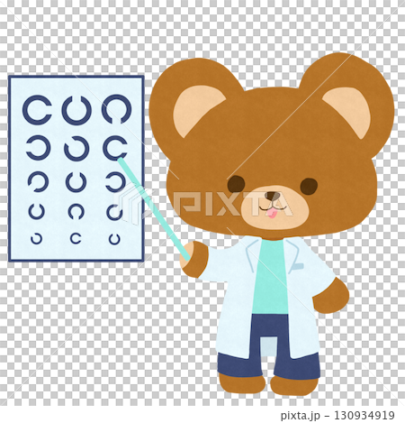 一隻穿著白大褂的熊正在進行視力檢查的插圖 一隻穿著白大褂的熊正在進行視力檢查的插圖 130934919